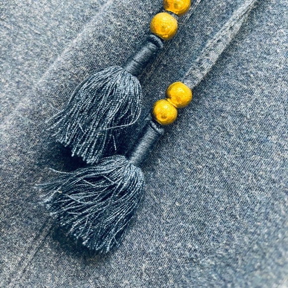 90s JOAN VASS Denim Blue Y2K 100% Cotton Lace-Up Tassel Halter Dress, Size 3 - Picture 10 of 11